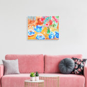 Toile Ensemble de thé bleu avec fleurs rouges (Insitu(Salon))