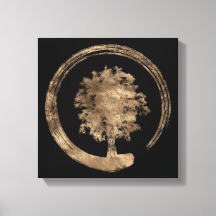 Toile Enso Zen Circle et Arbre - Or sur noir