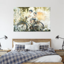 Toile enveloppée 60" x 40" "Enfants sur un vélo"