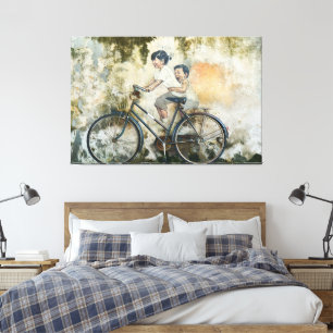 Toile enveloppée 60" x 40" "Enfants sur un vélo"