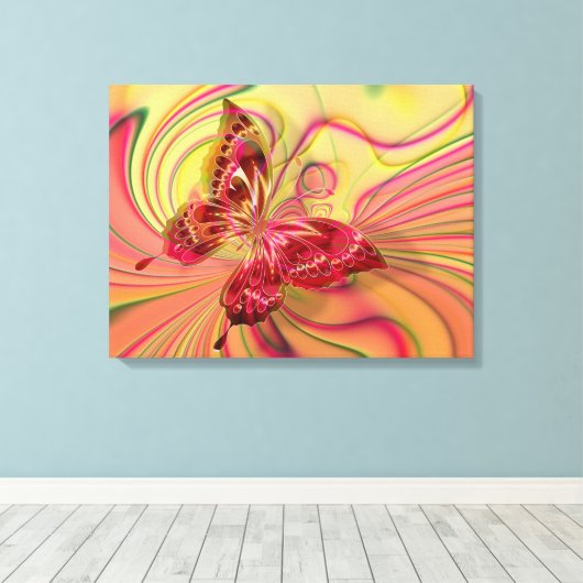 toile enveloppée de papillon rouge pêche (Insitu (Plancher de Bois))