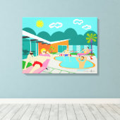 Toile Enveloppée Retro Gay Pool Party Imprimer (Insitu (Plancher de Bois))