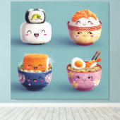 Toile Équipe Kawaii Sushi & Ramen (Insitu (Plancher de Bois))