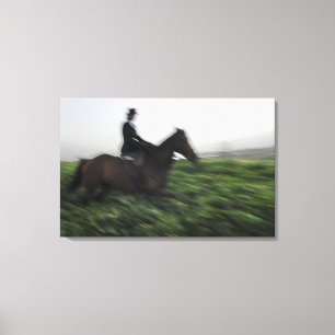 Toile Équitation dans le domaine vert. Femme à cheval