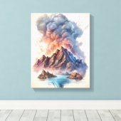 Toile Éruption du volcan océanique avec éclair (Insitu (Plancher de Bois))