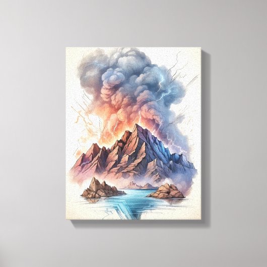 Toile Éruption du volcan océanique avec éclair (Recto)