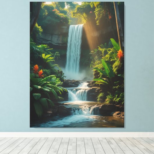 Toile Escape Tropical - Deep Jungle Waterfall Canvas Art (Insitu (Plancher de Bois))