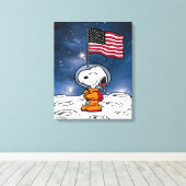 Toile ESPACE | Snoopy avec astronaute du drapeau (Insitu (Plancher de Bois))