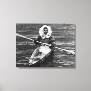 Toile Esquimau vintage d'Alaska USA et son kayak