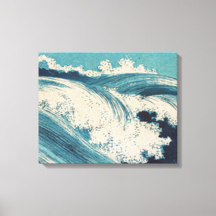 Toile Estampe antique japonaise sur bois Vagues bleues d