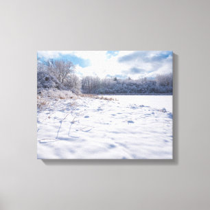 Toile Étang couvert de neige et forêts à Salem Hills