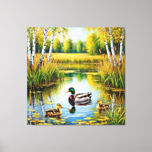 Toile Étang pittoresque avec canards nageant