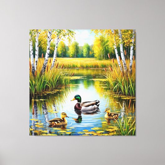 Toile Étang pittoresque avec canards nageant (Recto)