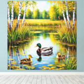 Toile Étang pittoresque avec canards nageant (Insitu (Plancher de Bois))