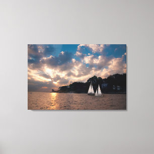 Toile États-Unis, Massachusetts. Voile au coucher du sol