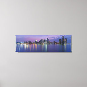 Toile États-Unis, Michigan, skyline de Detroit, nuit