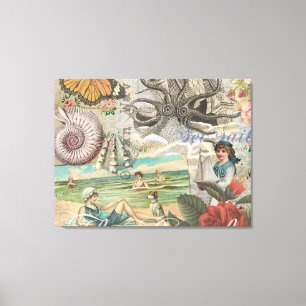 Toile été plage vintage pieuvre antique voile