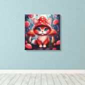 Toile Étendue De Chat De Champignons Rouge Whimsic (Insitu (Plancher de Bois))