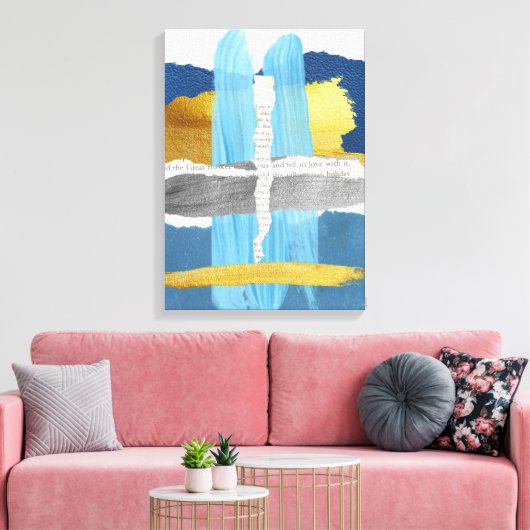 Toile étirée Imprimer Bleu Or Abstrait Collage (Insitu(Salon))