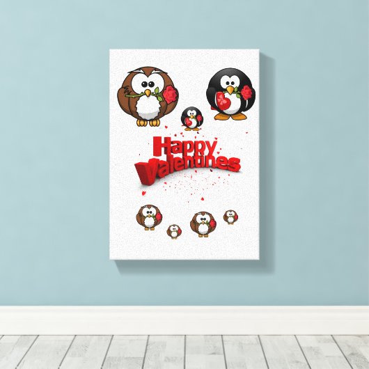 Toile étirée Imprimer Penguin de Saint-Valentin (Insitu (Plancher de Bois))