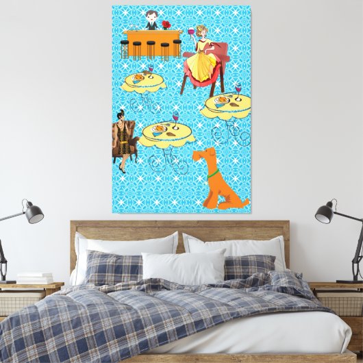 Toile étirée Rétro Femme Chien Dinning (Insitu(Chambre))