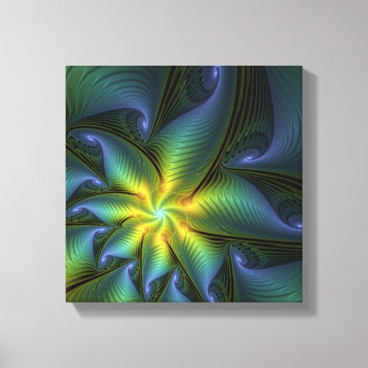 Toile Etoile Abstraite, Bleu brillant Vert Or Fractal Ar (Recto)