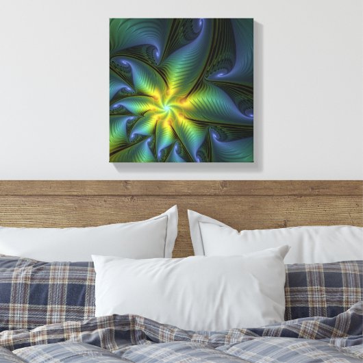 Toile Etoile Abstraite, Bleu brillant Vert Or Fractal Ar (Insitu(Chambre))