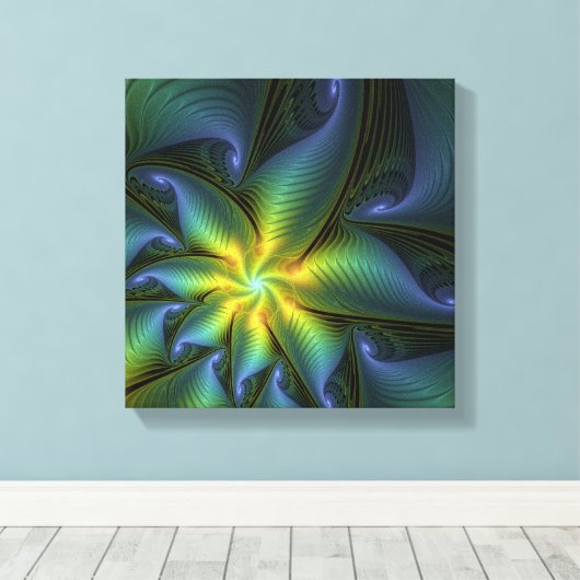 Toile Etoile Abstraite, Bleu brillant Vert Or Fractal Ar (Insitu (Plancher de Bois))