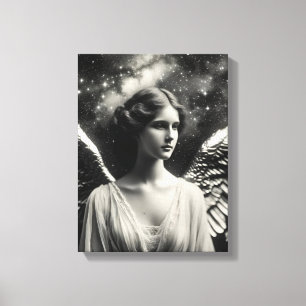 Toile Étoiles d'ange noir et blanc
