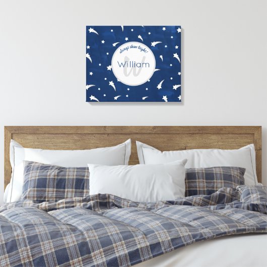 Toile Étoiles de tir Aquarelle bleu marine Monogramme (Insitu(Chambre))