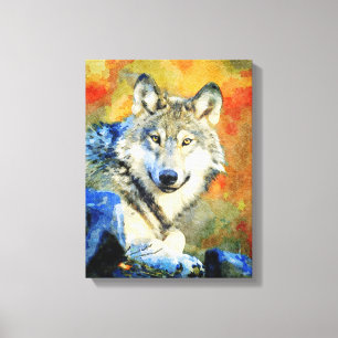 Toile Etonnant loup de la faune Aquarelle Loups peinture