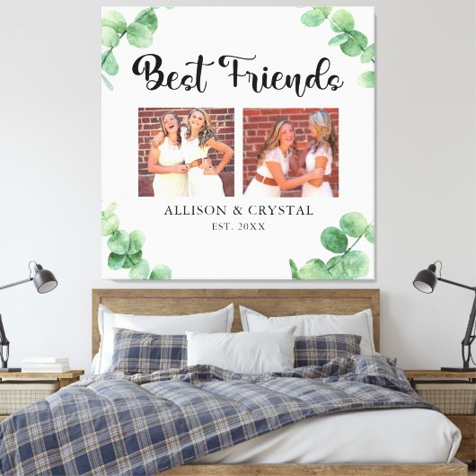 Toile Eucalyptus Best Friends 2 Photo Collage Script BFF (Insitu(Chambre))