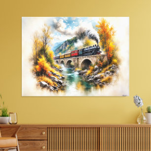 Toile Évasion ferroviaire intemporelle / Paysage automna