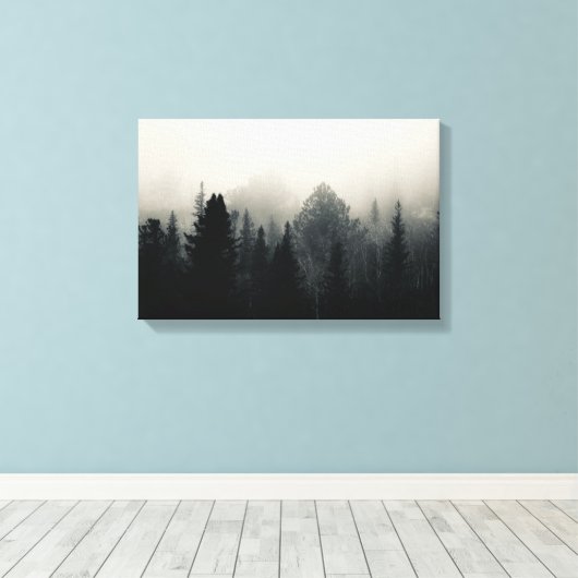 Toile Evergreens Sombres Dans Le Brouillard Blanc (Insitu (Plancher de Bois))