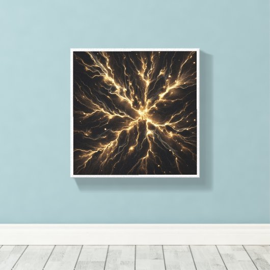 Toile Explosion d'énergie dorée de luxe - Abstrait élect (Insitu (Plancher de Bois))
