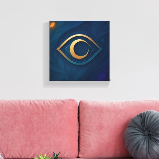 Toile Eye & Crescent Wall Art – Mystical Modern Abstract (Insitu(Salon))