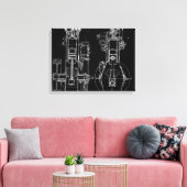 TOILE FAB DESSIN MÉCANIQUE BLUEPRINT NOIR BLANC (Insitu(Salon))