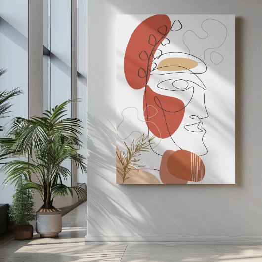 Toile Face Abstraite avec feuilles de Bob rouge et orang
