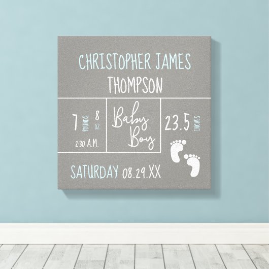 Toile Faire-part de naissance bébé bleu gris moderne (Insitu (Plancher de Bois))