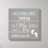 Toile Faire-part de naissance bébé bleu gris moderne (Recto)