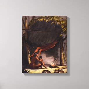 Toile Famille amérindienne sous un abri à feuilles (colo