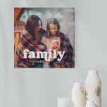 Toile Famille | Boho Texte superposé avec photo<br><div class="desc">Cette impression de toile simple et élégante comprend votre photo personnelle,  ainsi que le mot "famille" dans la typographie moderne blanche boho et un endroit pour ajouter le nom de famille.</div>