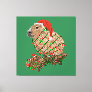 Toile Famille de Capybaras de Noël enveloppée de lumière
