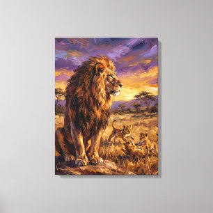 Toile Famille de lions au coucher du soleil – Materic Fi