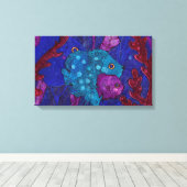 Toile Famille de poissons dans les algues, bleu et viole (Insitu (Plancher de Bois))