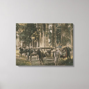 Toile Famille japonaise transportée en litière, vers 188