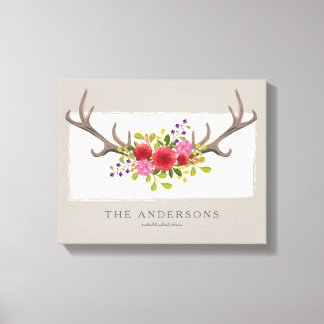 Toile Famille personnalisée Cerf Floral Antler | Été