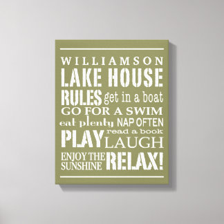 Toile Famille Personnalisée Lake House Règles Vert | Bla