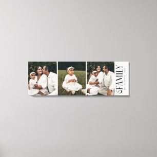 Toile Famille Script Moderne Personnalisé 3 Photos Nom