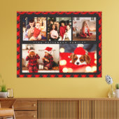 Toile Family Name 5 Photo Collage Red Plaid Modern (Insitu(Salon))